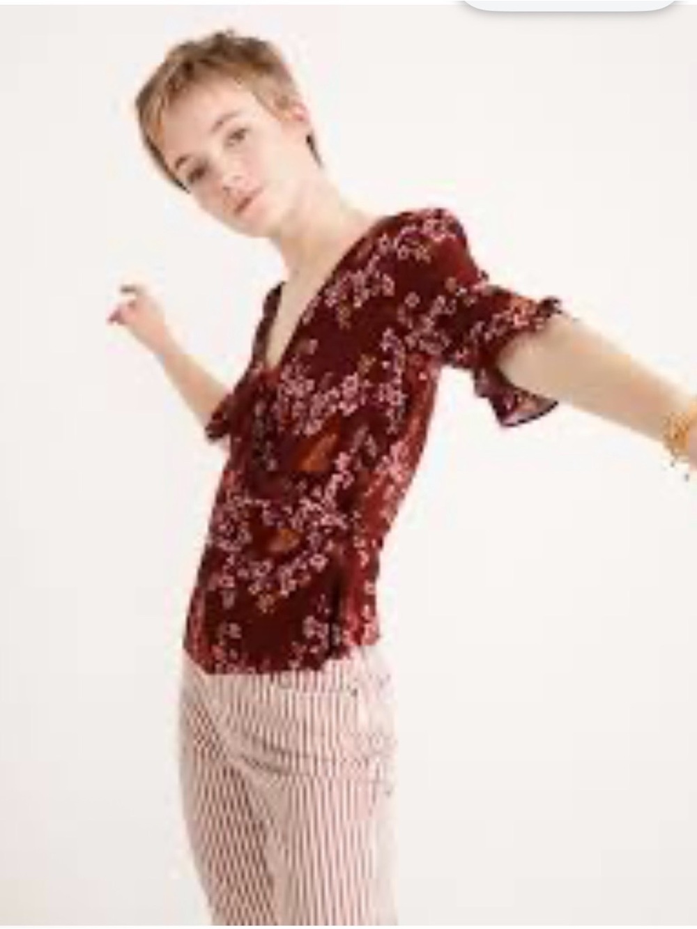 Madewell Burgundy Floral V-Neck Blouse